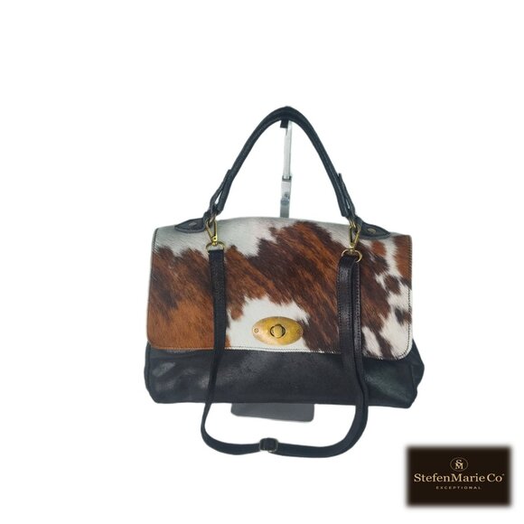 Genuine Charlie Leather Black with Fur Donatelia Large Handbag & Crossbody - Picture 11 of 13